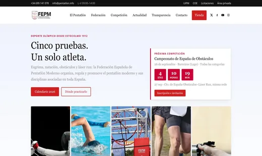 Portada de la propuesta de web para la FEPM: cinco pruebas, un solo atleta