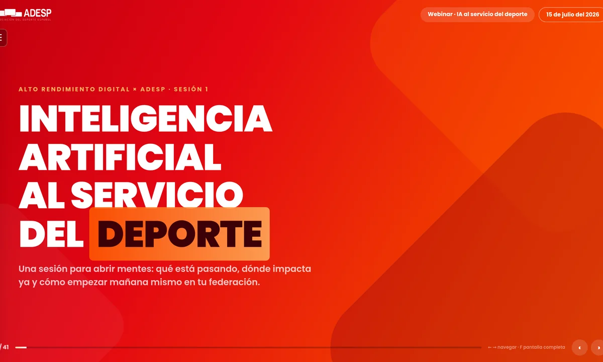 Portada del webinar «Inteligencia artificial al servicio del deporte» para federaciones